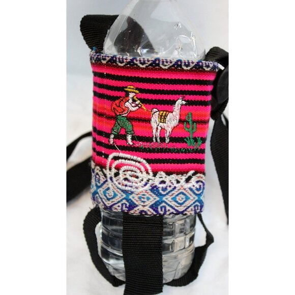 Peruvian Bottle Holder Lanyard Shoulder Strap Native Textile Hiking Outdoor Geo - Picture 2 of 4